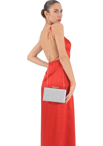 Gümüş Lame Renk Simli Abiye Çanta Gece Çantası Düğün Çantası