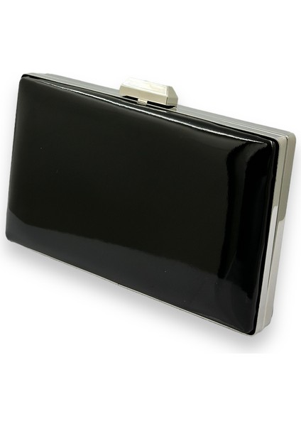 Siyah Rugan Gümüş Detaylı Metal Saplı Abiye Gece Çantası Düğün Nişan Mezuniyet Çantası fiyatları