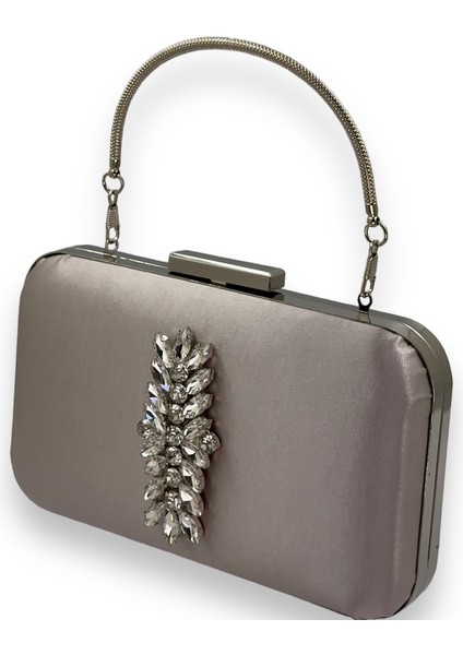 Vizon Renk Saten Gümüş Kasalı Gümüş Taşlı Kulplu Saplı Abiye Gece Çantası Düğün Portföy fiyatları