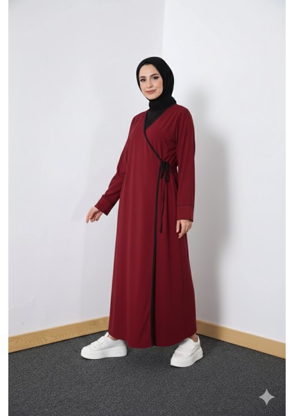 Kruvaze Yandan Bağlamalı Düz Renk Kadın Namaz Elbisesi