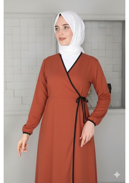 Kruvaze Yandan Bağlamalı Düz Renk Kadın Namaz Elbisesi