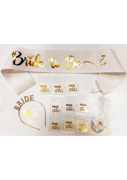 Zeroshop Altın Renk Bride Partisi Taç Kuşak Dövme Bileklik Seti Full 13 Parça