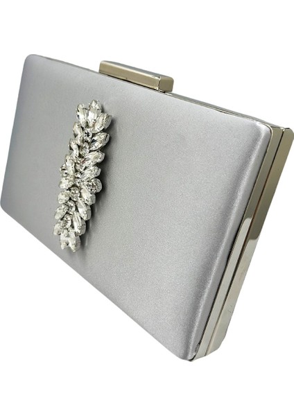 Gümüş Gri Renk Saten Gümüş Kasalı Gümüş Taşlı Abiye Çanta Gece Çantası Düğün Nişan Portföy fiyatları