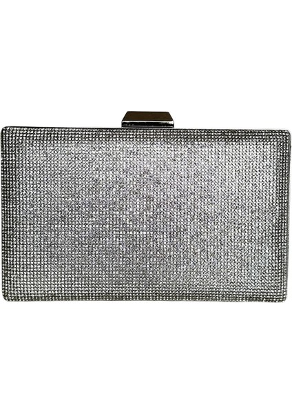 Gümüş Lame Renk Taşlı Abiye Çanta Gece Çantası Düğün Nişan Portföy