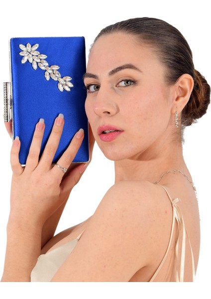 Saks Mavisi Saten Kristal Taşlı Abiye Çanta Düğün Nişan Gece Çantası El Yapımı Çanta fiyatları