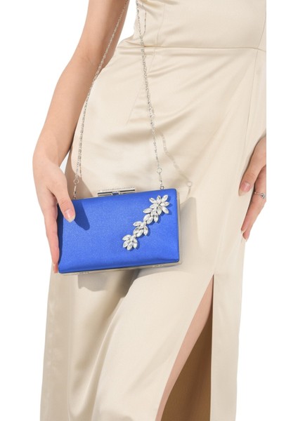 Saks Mavisi Saten Kristal Taşlı Abiye Çanta Düğün Nişan Gece Çantası El Yapımı Çanta modelleri