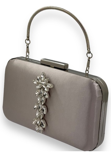 Vizon Renk Saten Gümüş Kasalı Gümüş Taşlı Kulplu Saplı Abiye Gece Çantası Düğün Portföy fiyatları