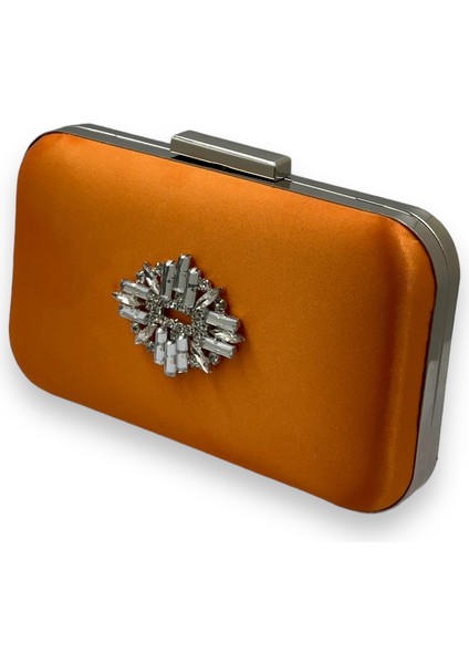 Turuncu Renk Saten Gümüş Kasalı Gümüş Taşlı Abiye Çanta Gece Çantası Düğün Nişan Portföy fiyatları