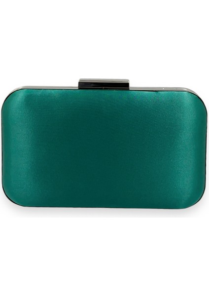 Yeşil Renk Saten Gümüş Kasalı Abiye Çanta Gece Çantası Düğün Nişan Portföy