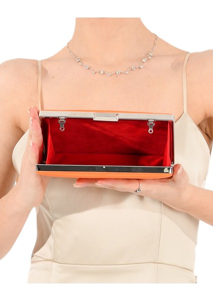 Turuncu Renk Saten Abiye Çanta Gece Çantası Nişan Düğün Çantası modelleri