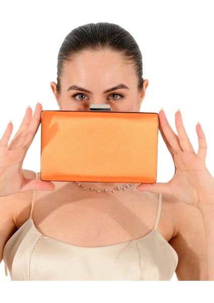 Turuncu Renk Saten Abiye Çanta Gece Çantası Nişan Düğün Çantası