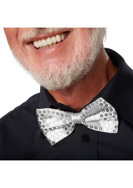 Zeroshop Gece Işıltısı Gümüş Payetli Pullu Papyon 7x2 cm