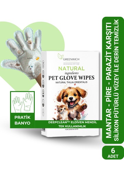 Dokulu Eldiven Mendil 6 Adet | Yüz Göz Kulak Ağız Pati Popo Temizliği | Tek Kullanımlık Kedi Köpek fiyatları