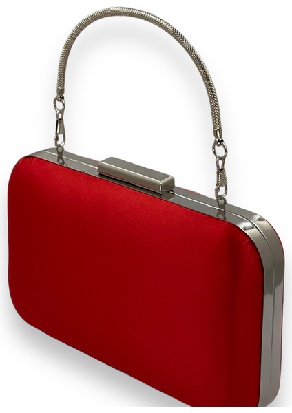 Kırmızı Renk Saten Gümüş Kasalı Metal Saplı Kulplu Abiye Çanta Gece Çantası Düğün Nişan fiyatları