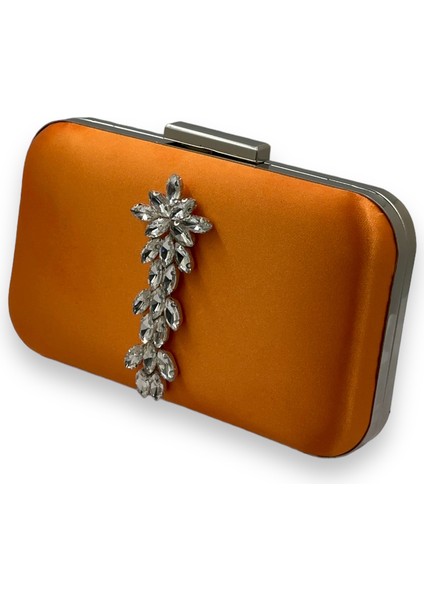 Turuncu Renk Saten Gümüş Kasalı Gümüş Taşlı Abiye Çanta Gece Çantası Düğün Nişan Portföy fiyatları