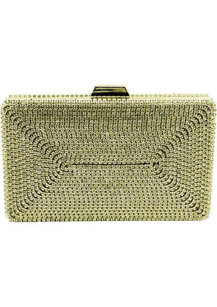 Özel Tasarım Taşlı Altın Dore Renk Şık Gece Çantası Nişan Düğün Çantası