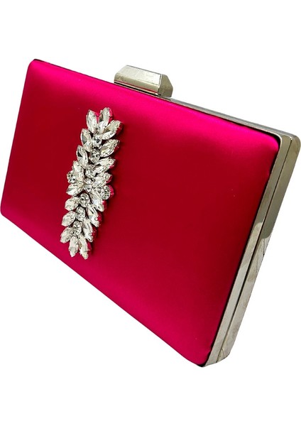 Fuşya Renk Saten Gümüş Kasalı Gümüş Taşlı Abiye Çanta Gece Çantası Düğün Nişan Portföy fiyatları