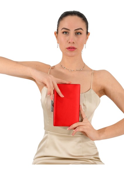 Kırmızı Renk Saten Taşlı Kasa Abiye Çanta Gece Çantası Düğün Nişan Çantası modelleri