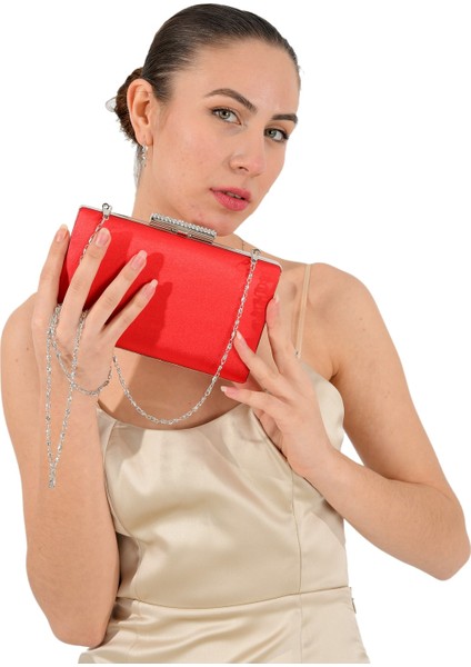 Kırmızı Renk Saten Taşlı Kasa Abiye Çanta Gece Çantası Düğün Nişan Çantası indirimleri