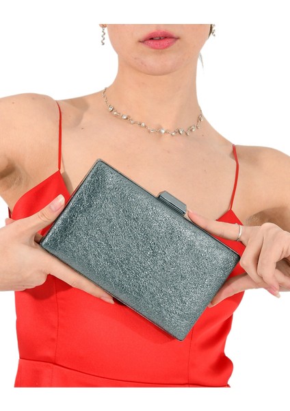 Antrasit Renk Kristal Desenli Mat Deri Abiye Çanta Gece Çantası Nişan Düğün Çantası El Yapımı