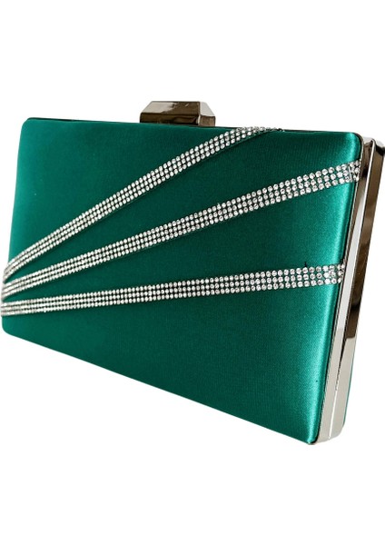 Yeşil Renk Saten Gümüş Kasalı Gümüş Taşlı Abiye Çanta Gece Çantası Düğün Nişan Portföy fırsatları