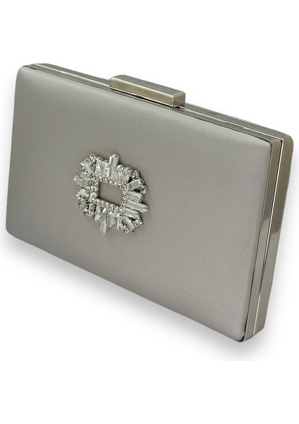 Gümüş Gri Renk Çizilmeyen Saten Gümüş Taşlı Abiye Çanta Düğün Nişan Çantası fiyatları