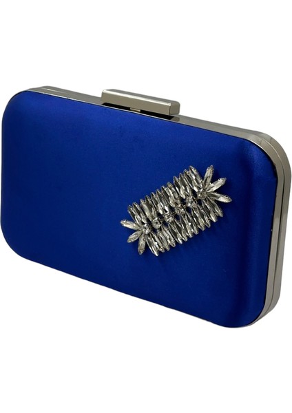 Saks Mavisi Renk Saten Gümüş Kasalı Gümüş Taşlı Abiye Çanta Gece Çantası Düğün Nişan Portföy fiyatları