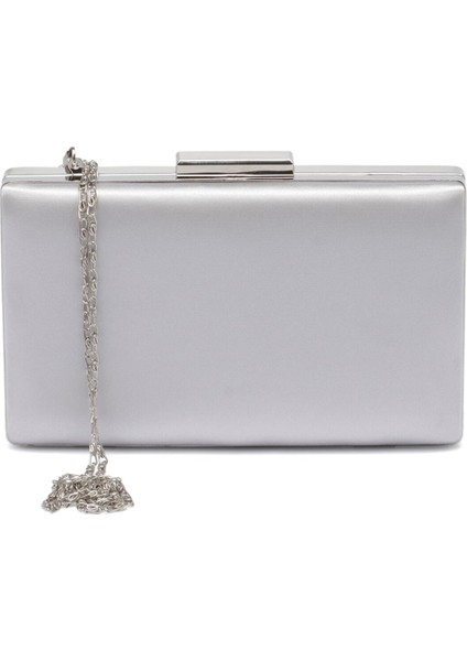Gümüş Gri Renk Gümüş Kasalı Saten Abiye Çanta Gece Çantası Nişan Düğün Çantası El Çantası