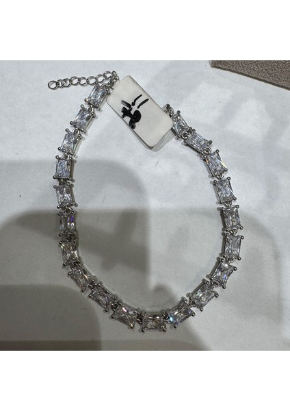 Monci S 12 Gümüş Bileklik Ms3303, Teniss Bileklik, Rodaj Kaplama, Pırlanta Montür