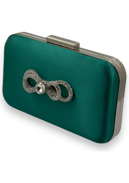 Yeşil Renk Saten Gümüş Kasalı Gümüş Taşlı Abiye Çanta Gece Çantası Düğün Nişan Portföy fiyatları