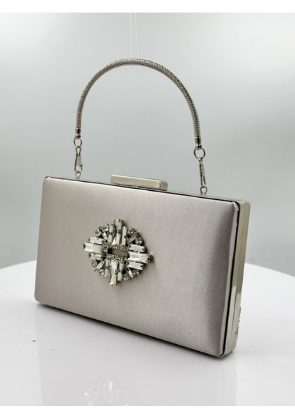 Vizon Renk Saten Gümüş Kasalı Gümüş Taşlı Abiye Çanta Gece Çantası Düğün Nişan Portföy fiyatları