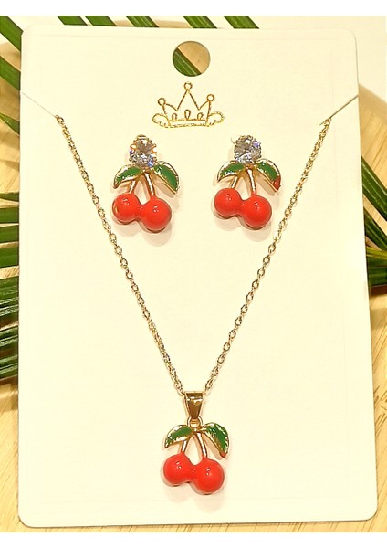 Renkli Kiraz Küpe Kolye Set fiyatları