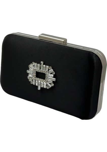 Siyah Renk Saten Gümüş Kasalı Gümüş Taşlı Abiye Çanta Gece Çantası Düğün Nişan Portföy fiyatları