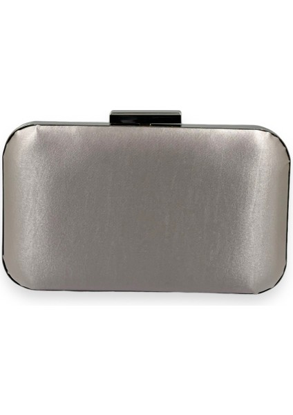 Vizon Renk Saten Gümüş Kasalı Abiye Çanta Gece Çantası Düğün Nişan Portföy