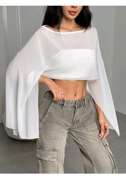 Kadın Yarasa Model Salaş Tül Bluz fırsatları