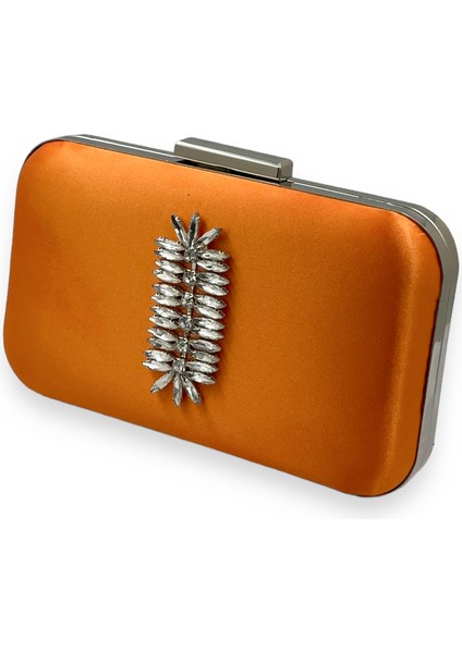 Turuncu Renk Saten Gümüş Kasalı Gümüş Taşlı Abiye Çanta Gece Çantası Düğün Nişan Portföy fiyatları