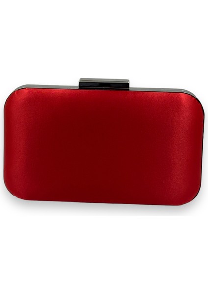 Kırmızı Renk Saten Gümüş Kasalı Abiye Çanta Gece Çantası Düğün Nişan Portföy
