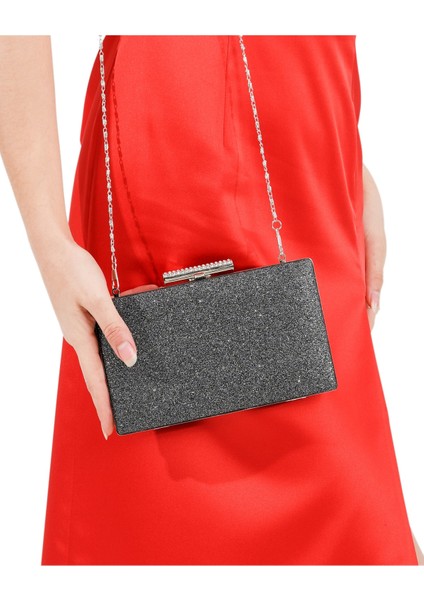 Antrasit Renk Simli Abiye Çanta Gece Çantası Düğün Çantası fiyatları