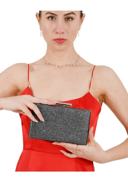 Antrasit Renk Simli Abiye Çanta Gece Çantası Düğün Çantası indirimleri