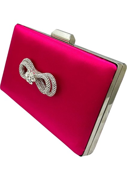 Fuşya Renk Saten Gümüş Kasalı Gümüş Taşlı Abiye Çanta Gece Çantası Düğün Nişan Portföy fiyatları