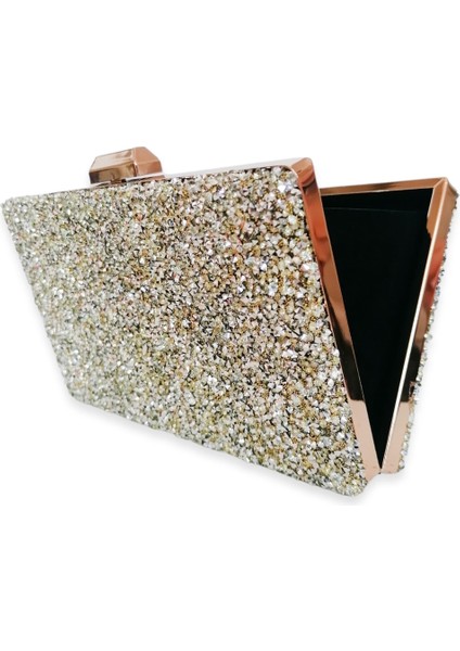 Light Gold Renk Taşlı Abiye Çanta Gece Çantası Nişan Düğün Çantası El Yapımı Çanta Zincirli Çanta fiyatları