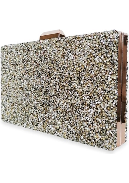 Light Gold Renk Taşlı Abiye Çanta Gece Çantası Nişan Düğün Çantası El Yapımı Çanta Zincirli Çanta modelleri