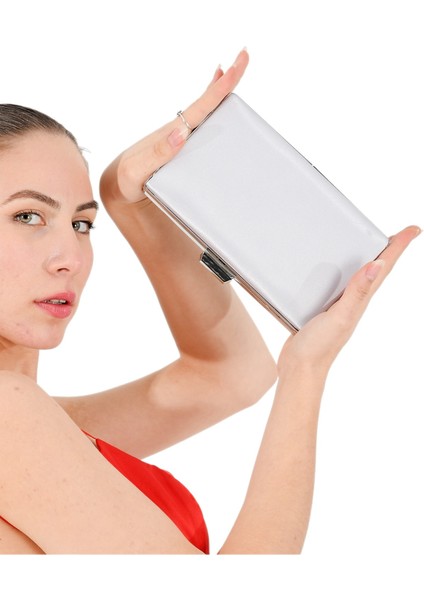 Gri Renk Saten Abiye Çanta Gece Çantası Düğün Nişan Çantası