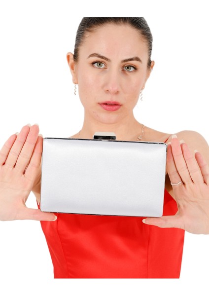 Gri Renk Saten Abiye Çanta Gece Çantası Düğün Nişan Çantası