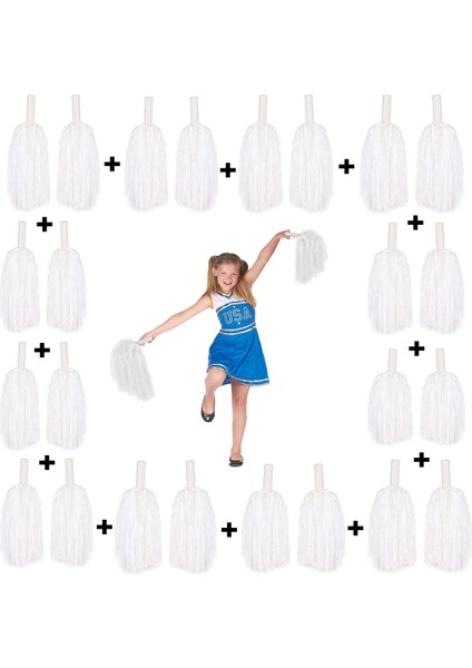 Zeroshop 12 Çift ( 24 Adet ) Beyaz Renk 23 Nisan 19 Mayıs 29 Ekim Okul Gösteri Ponponları