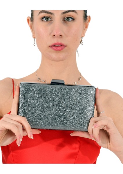 Antrasit Renk Kristal Desenli Mat Deri Abiye Çanta Gece Çantası Nişan Düğün Çantası El Yapımı indirimleri