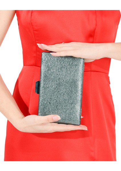 Antrasit Renk Kristal Desenli Mat Deri Abiye Çanta Gece Çantası Nişan Düğün Çantası El Yapımı