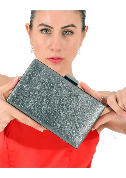 Antrasit Renk Kristal Desenli Mat Deri Abiye Çanta Gece Çantası Nişan Düğün Çantası El Yapımı