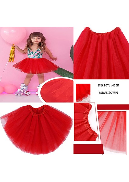 Zeroshop Kırmızı Renk Tütü Etek Bale Eteği Gösteri Eteği Çocuk Bebek Boy