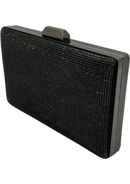 Siyah Renk Taşlı Abiye Çanta Gece Çantası Düğün Nişan Portföy